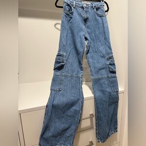 Zara High Rise Blue Cargo Jeans for Women